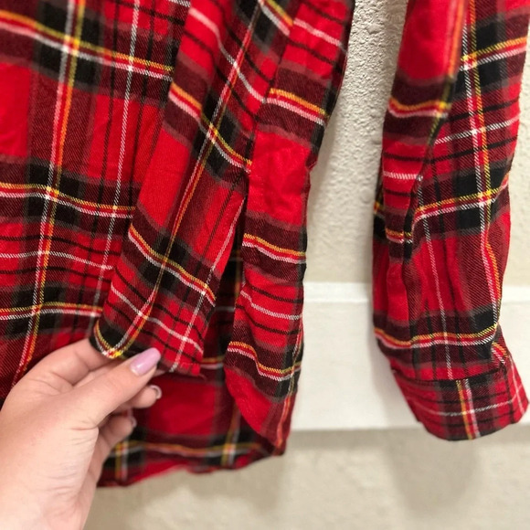 Hippie Rose Red Plaid Button Front Top XS - Picture 3 of 5